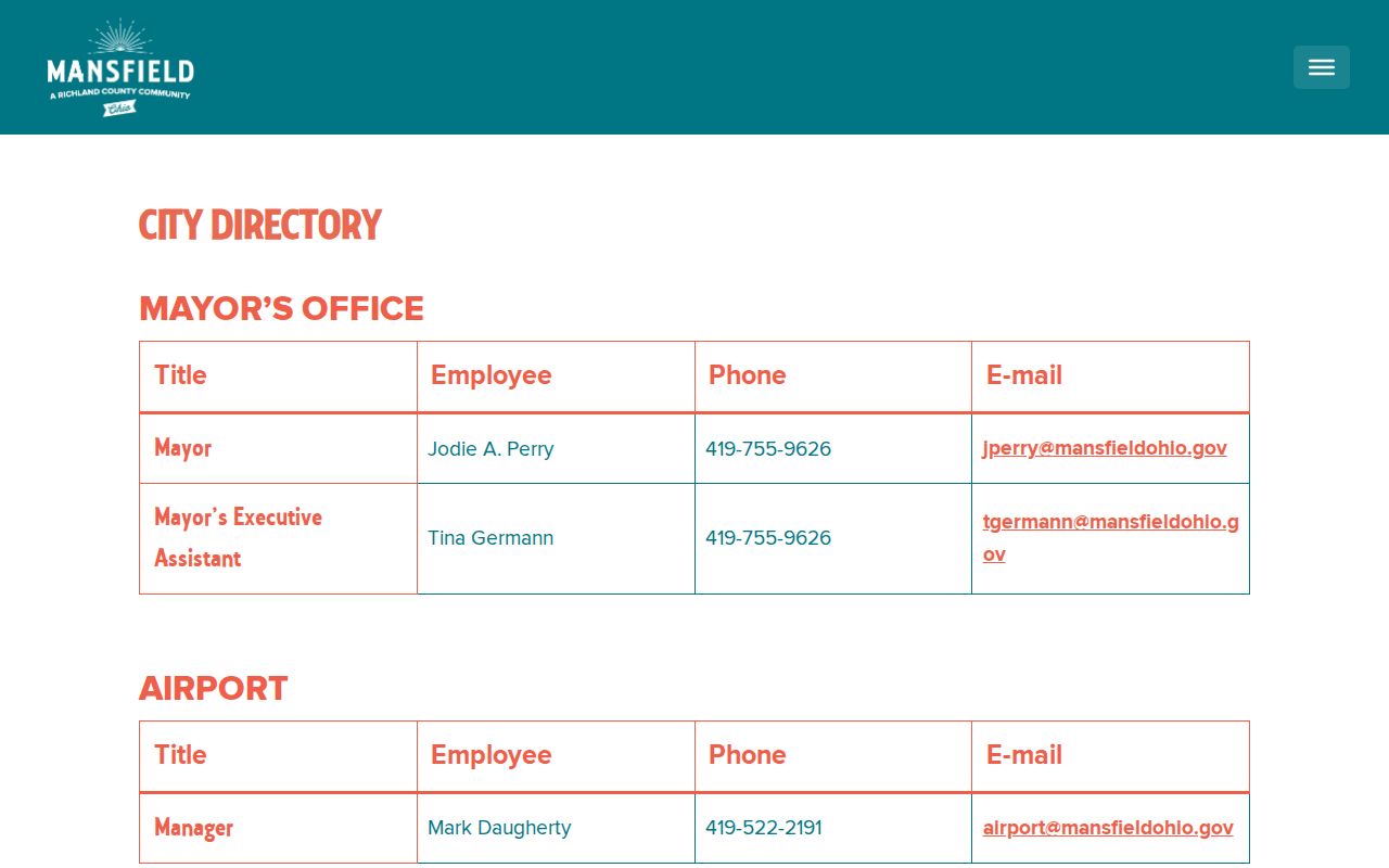 Mansfield residents directory City of Mansfield department directory