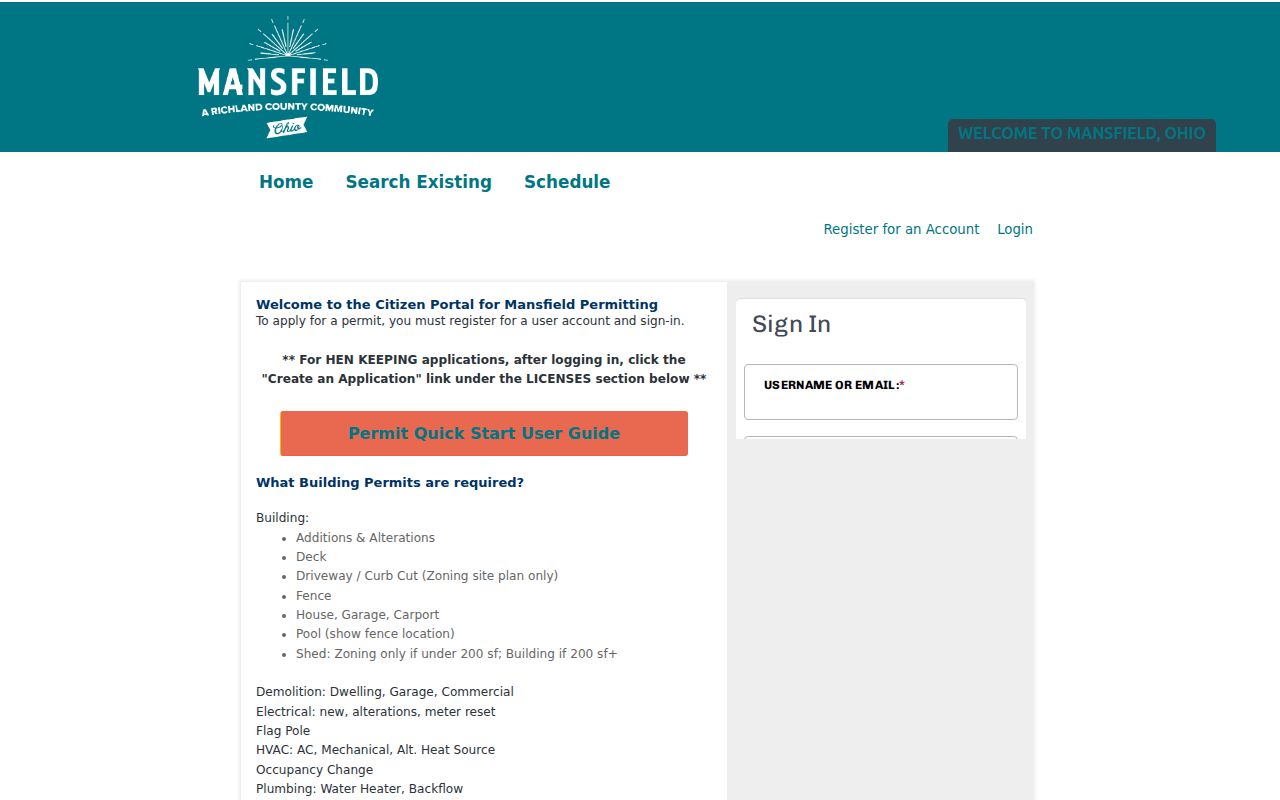 Mansfield street directory Citizen Access permit search